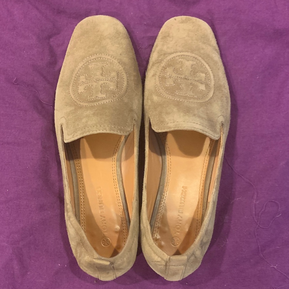 Tory Burch Taupe Suede Loafers